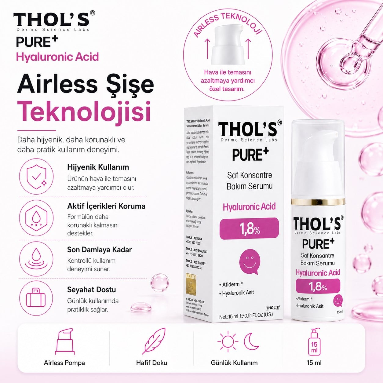 THOL’S PURE+ Hyaluronic Acid 1,8% Saf Konsantre Bakım Serumu - 15 ml