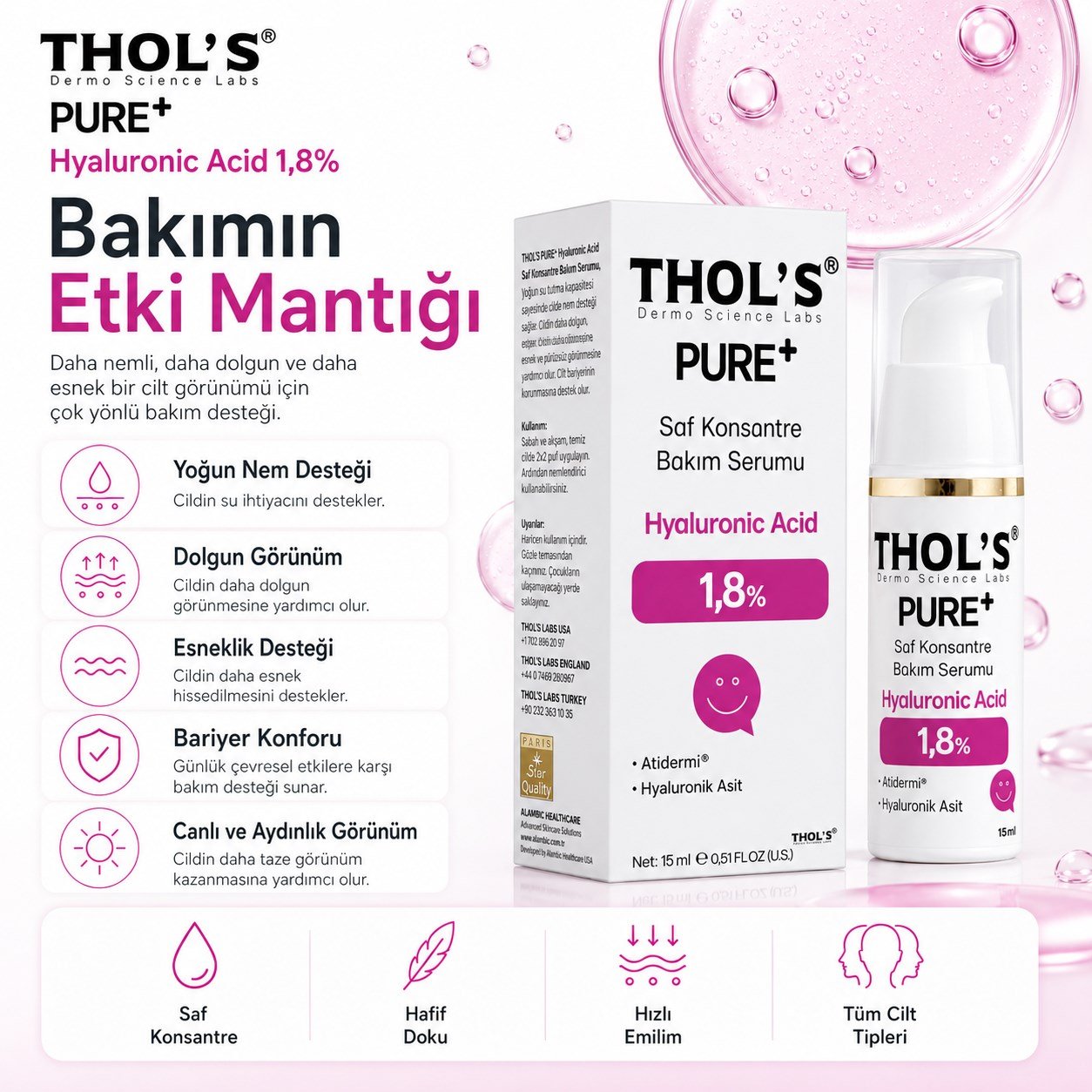 THOL’S PURE+ Hyaluronic Acid 1,8% Saf Konsantre Bakım Serumu - 15 ml