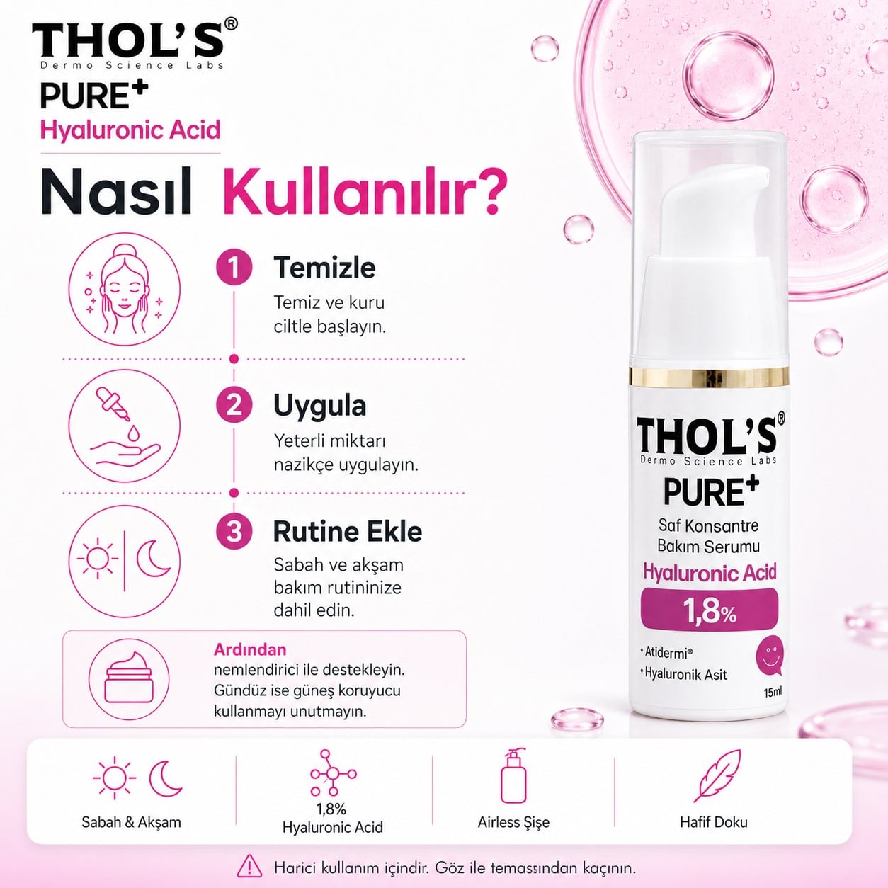 THOL’S PURE+ Hyaluronic Acid 1,8% Saf Konsantre Bakım Serumu - 15 ml