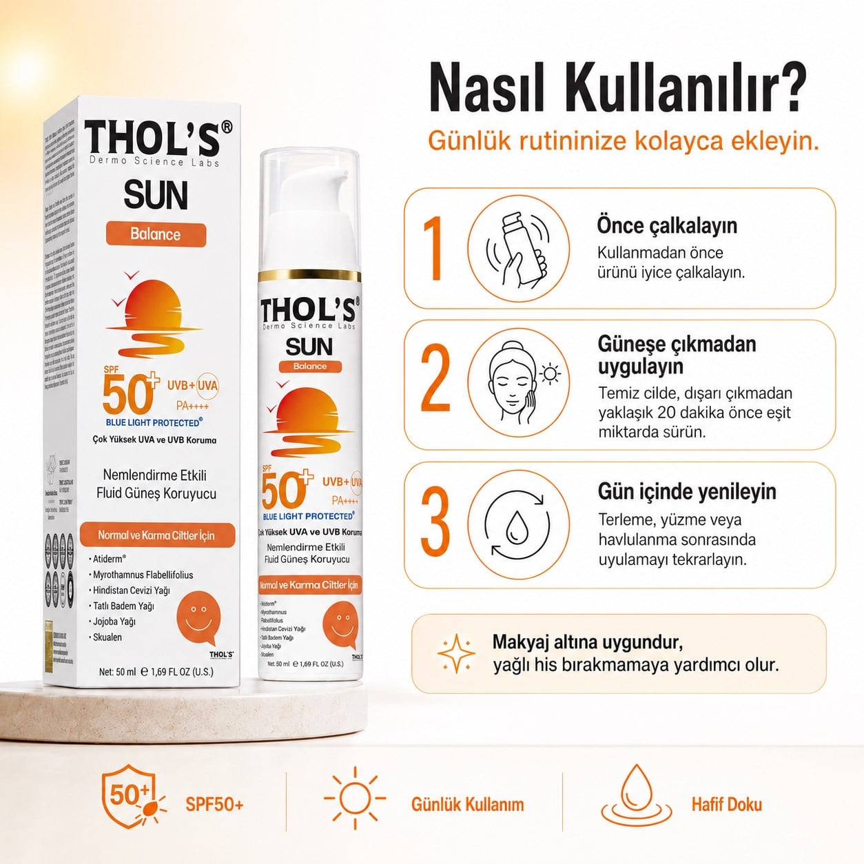 THOL’S SUN Balance Nemlendirme Etkili Fluid Güneş Koruyucu SPF50+ 50 ml