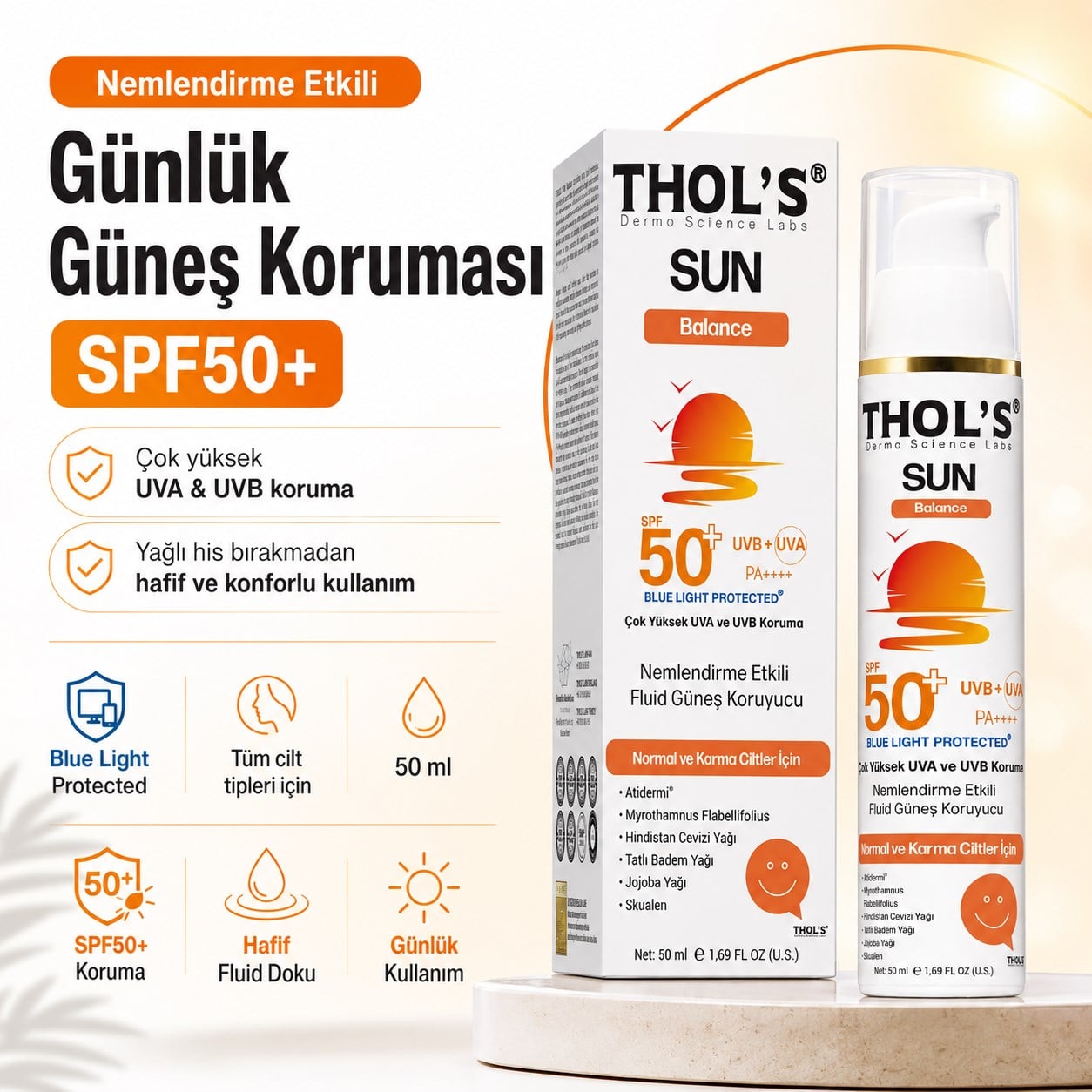 THOL’S SUN Balance Nemlendirme Etkili Fluid Güneş Koruyucu SPF50+ 50 ml