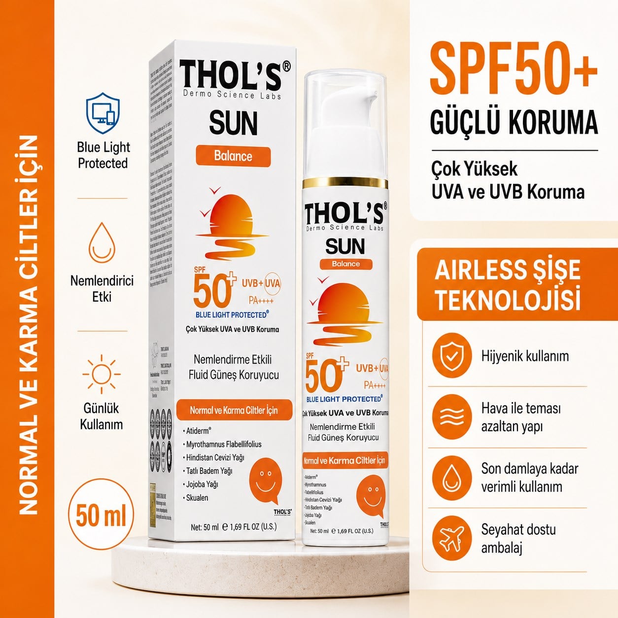 THOL’S SUN Balance Nemlendirme Etkili Fluid Güneş Koruyucu SPF50+ 50 ml