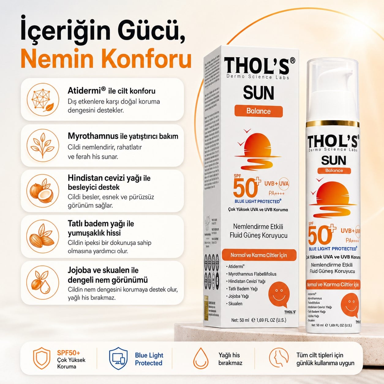 THOL’S SUN Balance Nemlendirme Etkili Fluid Güneş Koruyucu SPF50+ 50 ml