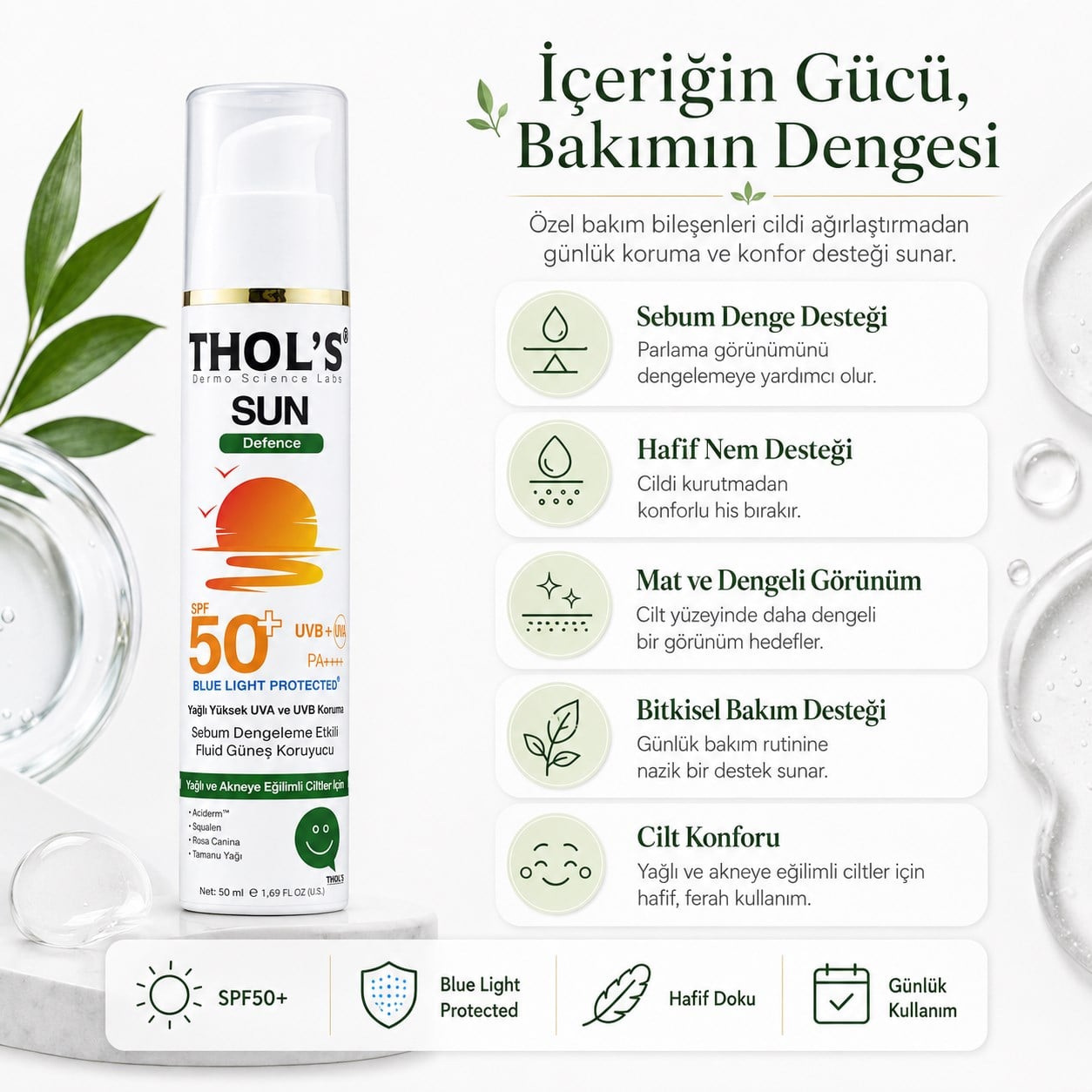 THOL’S Sun Defence Sebum Dengeleme Etkili Fluid Güneş Koruyucu SPF50+ 50 ml