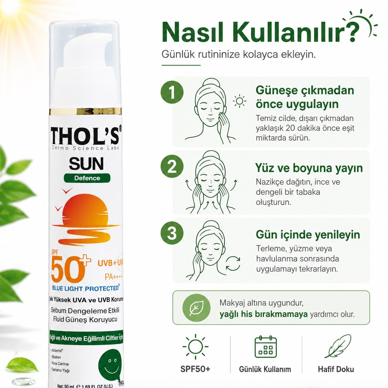 THOL’S Sun Defence Sebum Dengeleme Etkili Fluid Güneş Koruyucu SPF50+ 50 ml