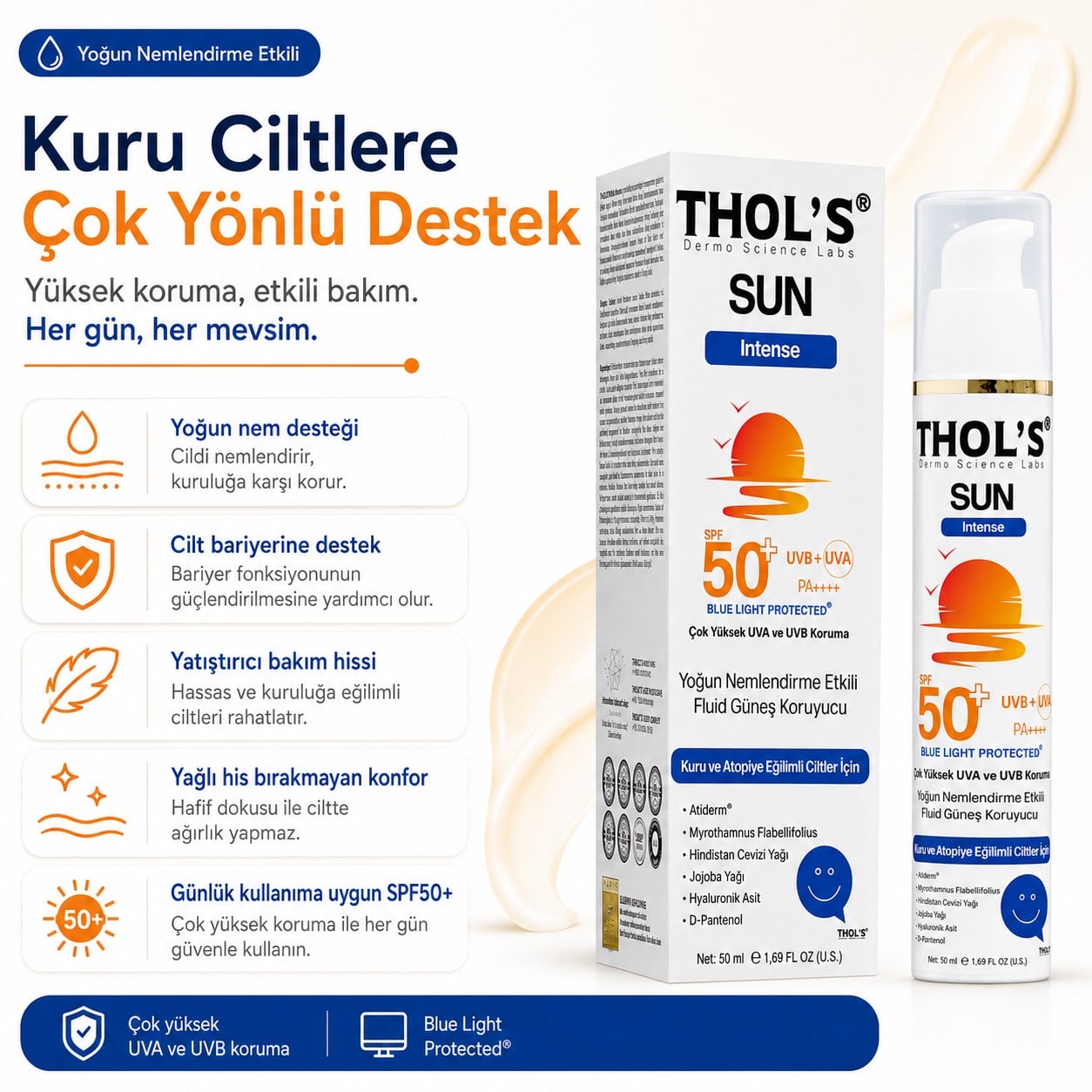THOL’S Sun Intense Yoğun Nemlendirme Etkili Fluid Güneş Koruyucu SPF50+ 50 ml
