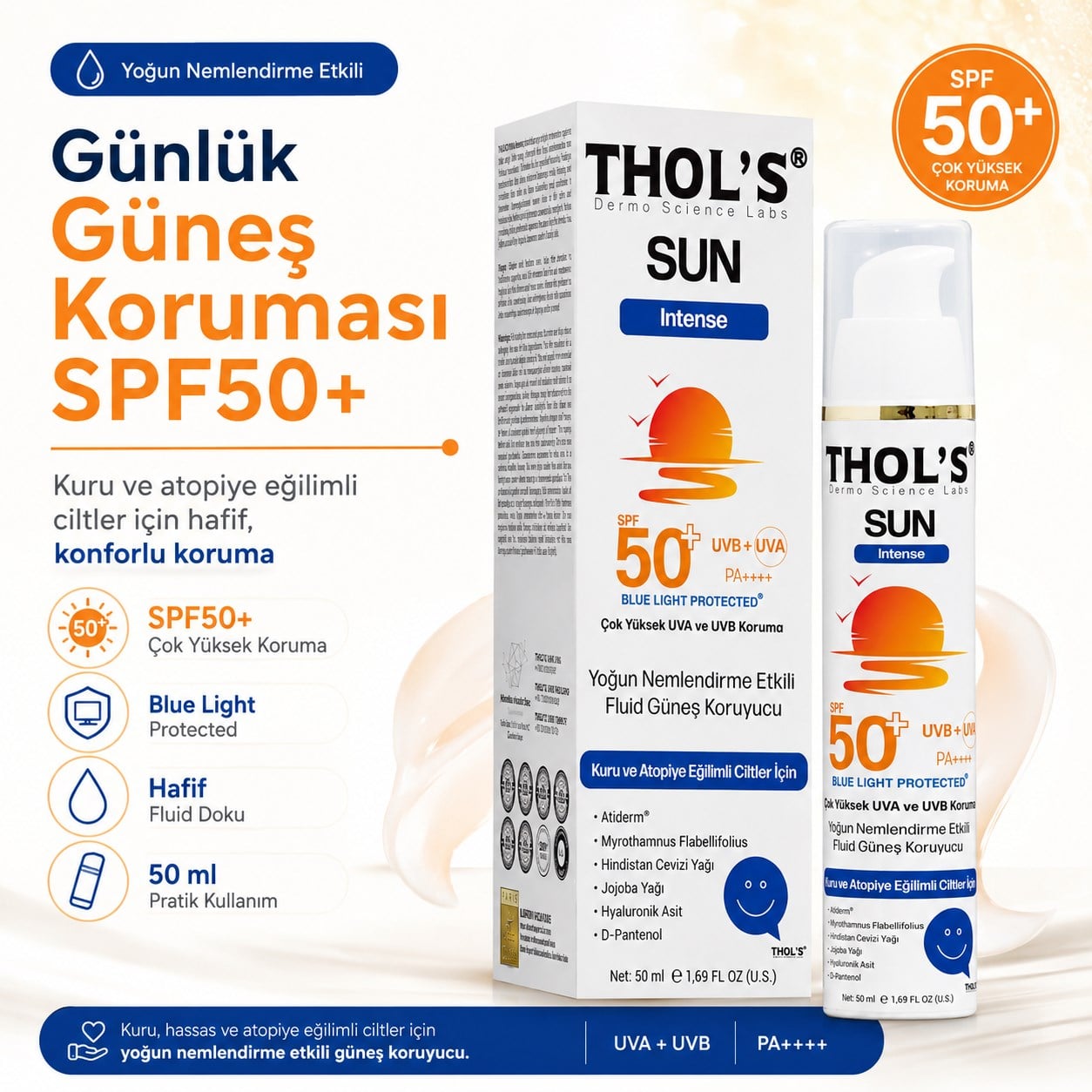 THOL’S Sun Intense Yoğun Nemlendirme Etkili Fluid Güneş Koruyucu SPF50+ 50 ml