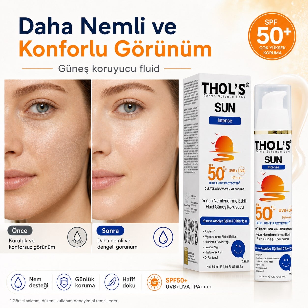 THOL’S Sun Intense Yoğun Nemlendirme Etkili Fluid Güneş Koruyucu SPF50+ 50 ml