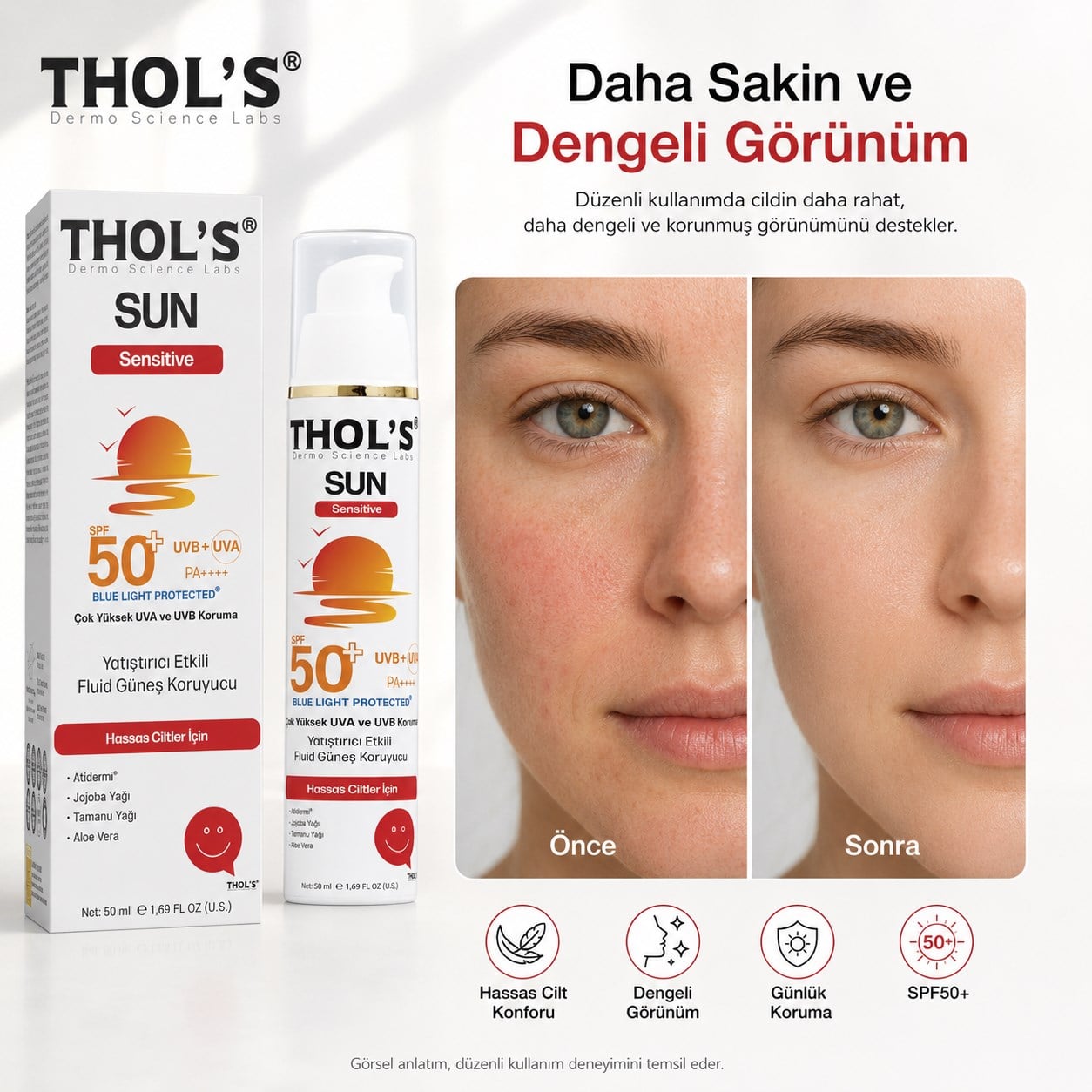 THOL’S Sun Sensitive Yatıştırıcı Etkili Fluid Güneş Koruyucu SPF50+ 50 ml