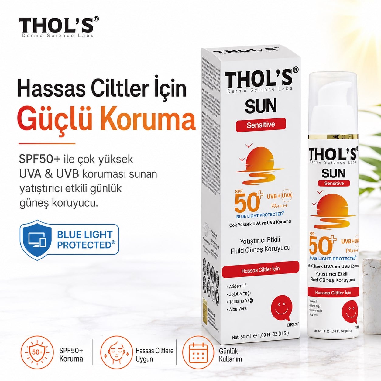 THOL’S Sun Sensitive Yatıştırıcı Etkili Fluid Güneş Koruyucu SPF50+ 50 ml