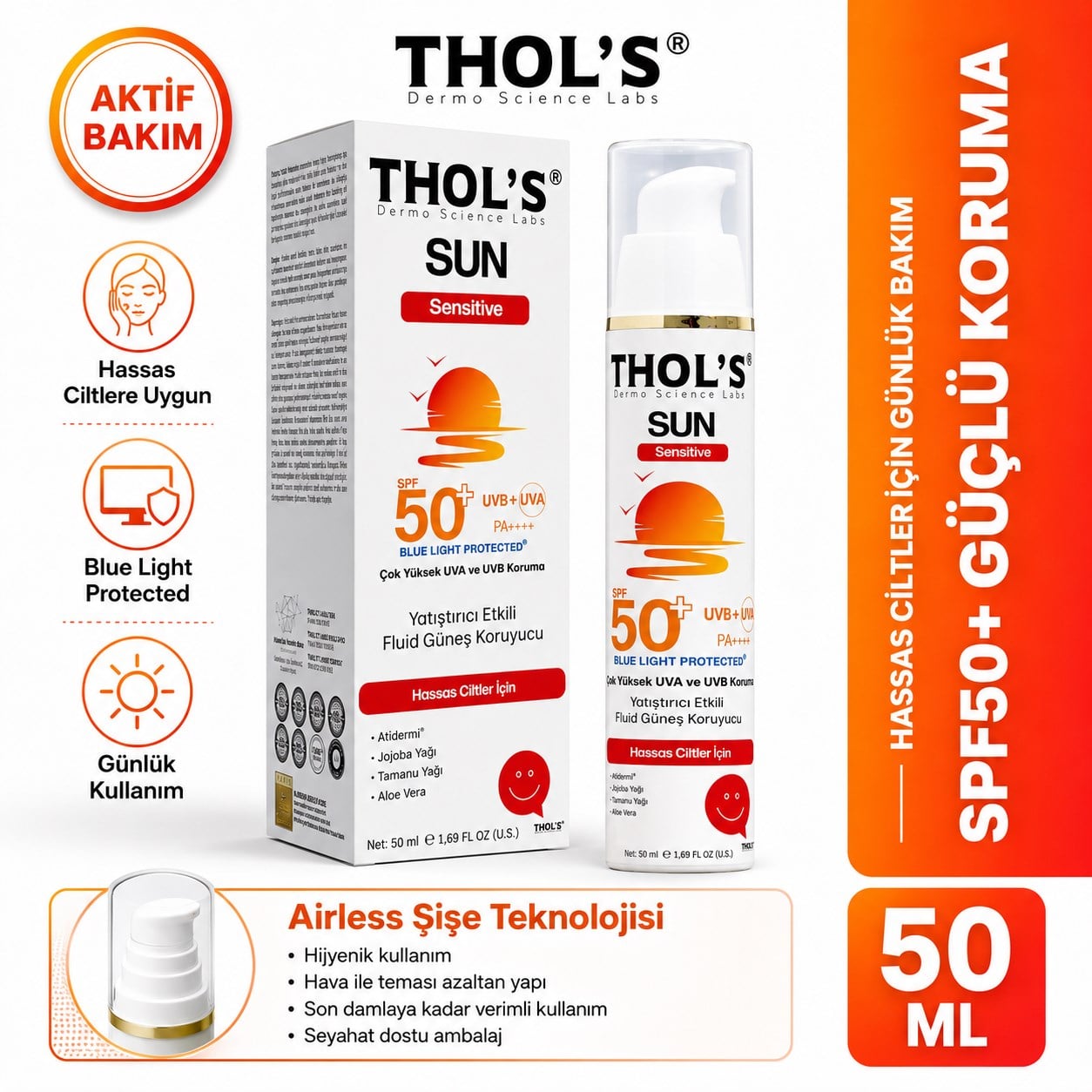 THOL’S Sun Sensitive Yatıştırıcı Etkili Fluid Güneş Koruyucu SPF50+ 50 ml