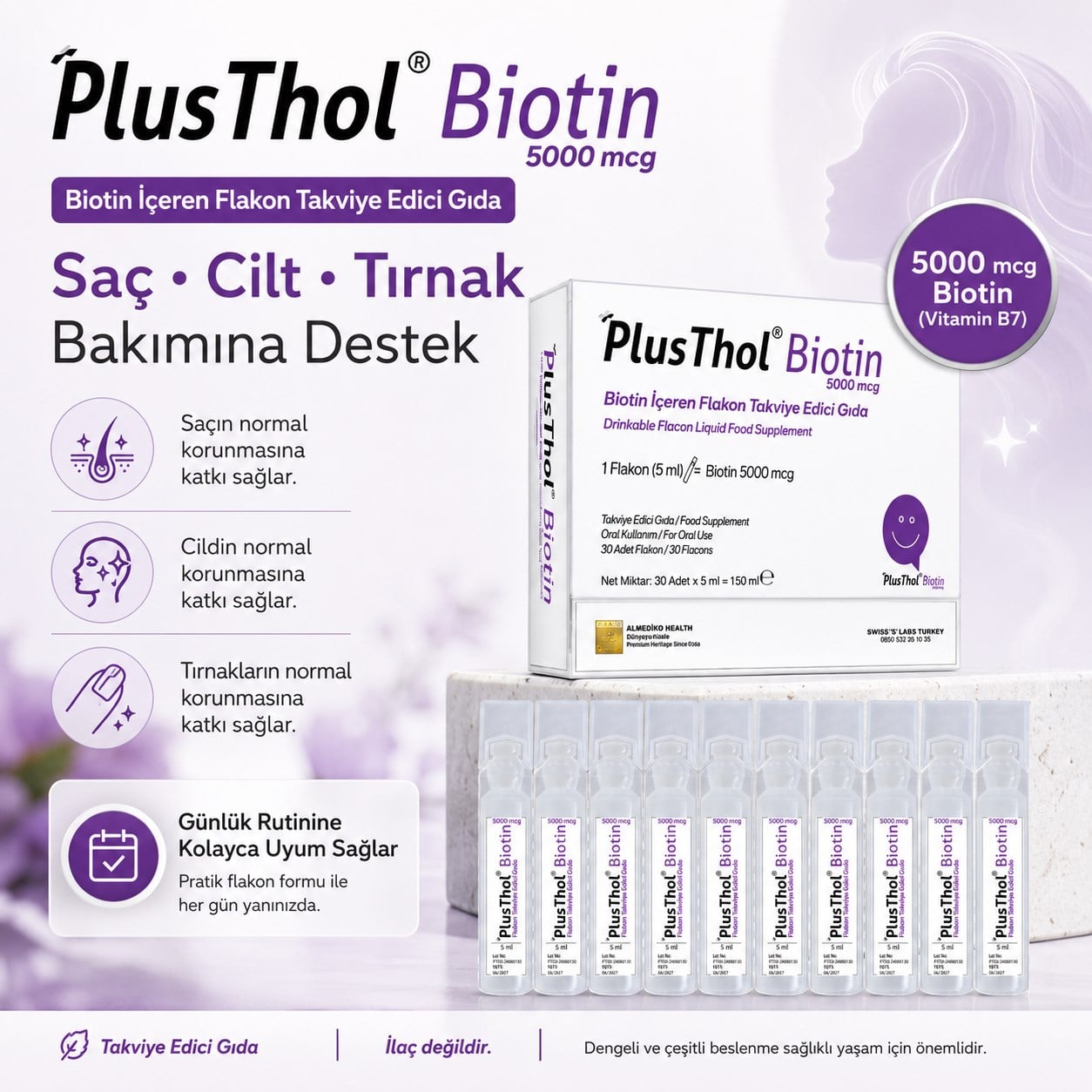 Thols PT2 Plusthol 5000 mcg Biotin Shot - Dökülme Karşıtı ve Hızlı Saç Uzatan Sıvı Takviye 30'lu