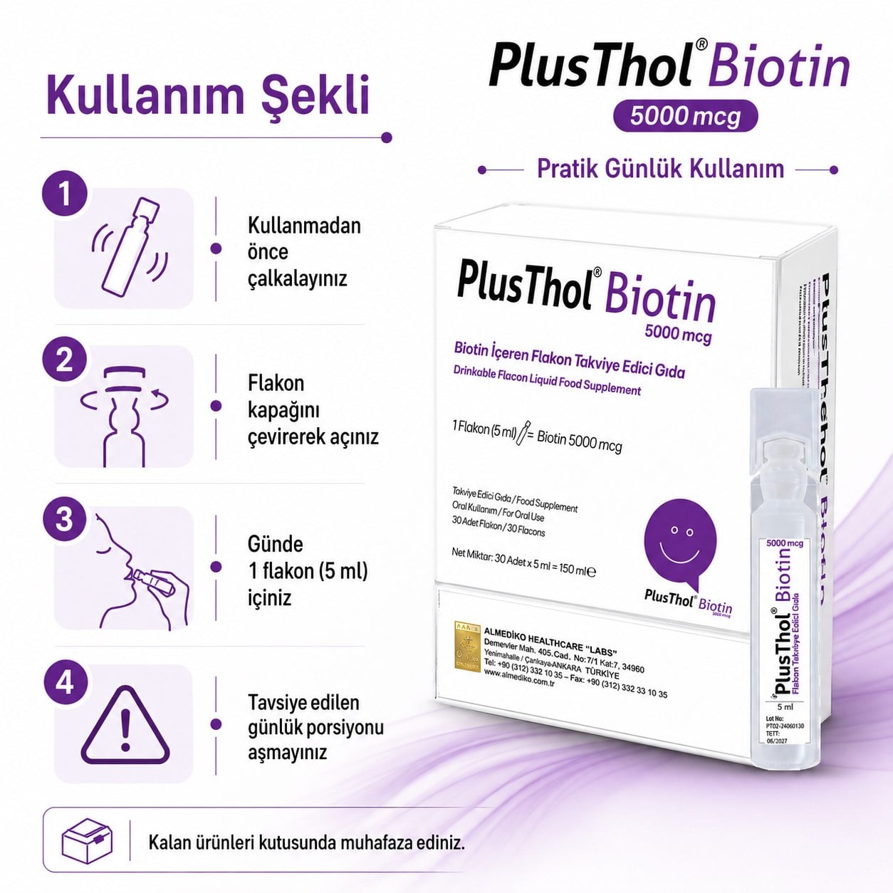 Thols PT2 Plusthol 5000 mcg Biotin Shot - Dökülme Karşıtı ve Hızlı Saç Uzatan Sıvı Takviye 30'lu