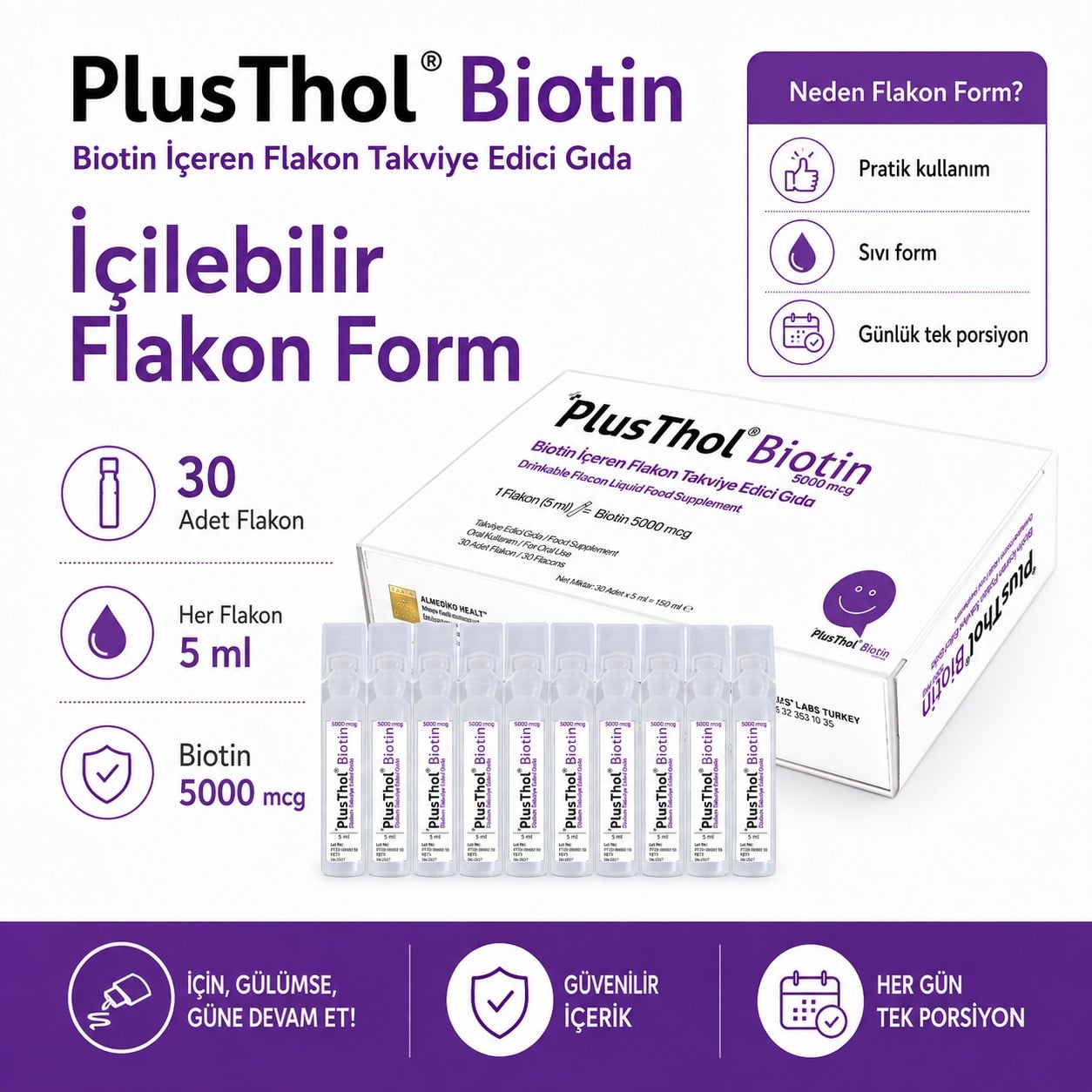 Thols PT2 Plusthol 5000 mcg Biotin Shot - Dökülme Karşıtı ve Hızlı Saç Uzatan Sıvı Takviye 30'lu
