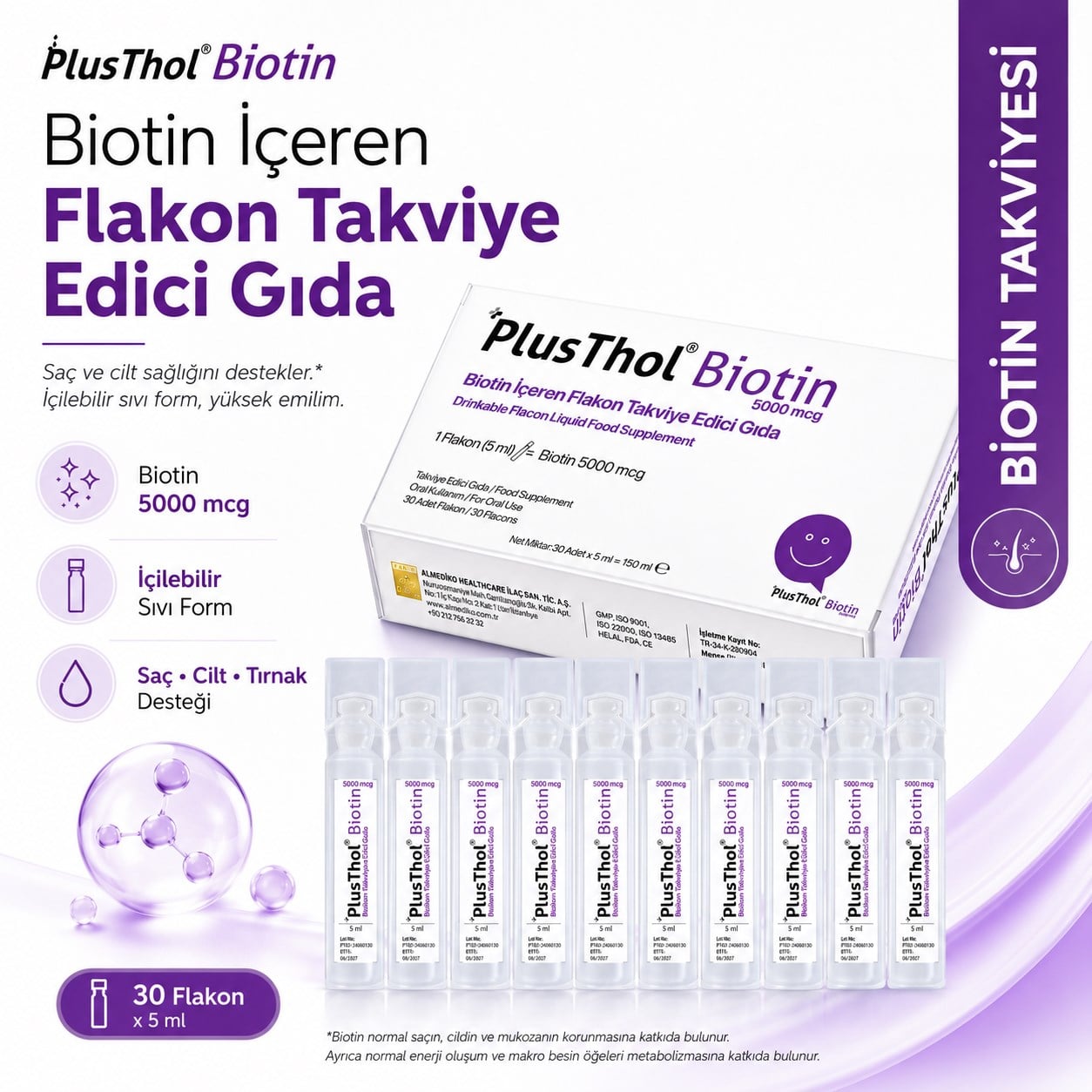 Thols PT2 Plusthol 5000 mcg Biotin Shot - Dökülme Karşıtı ve Hızlı Saç Uzatan Sıvı Takviye 30'lu