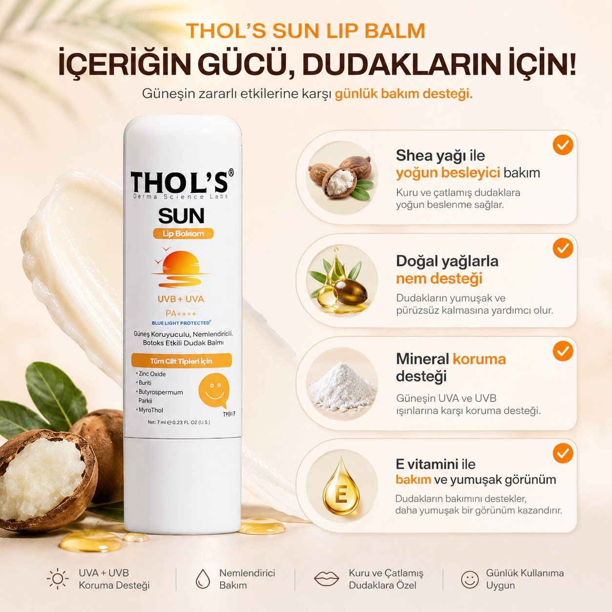 THOL'S Sun TB17 Lip Balm Dudak Bakımı Dolgu Etkili Güneş Koruyucu - 7 ml