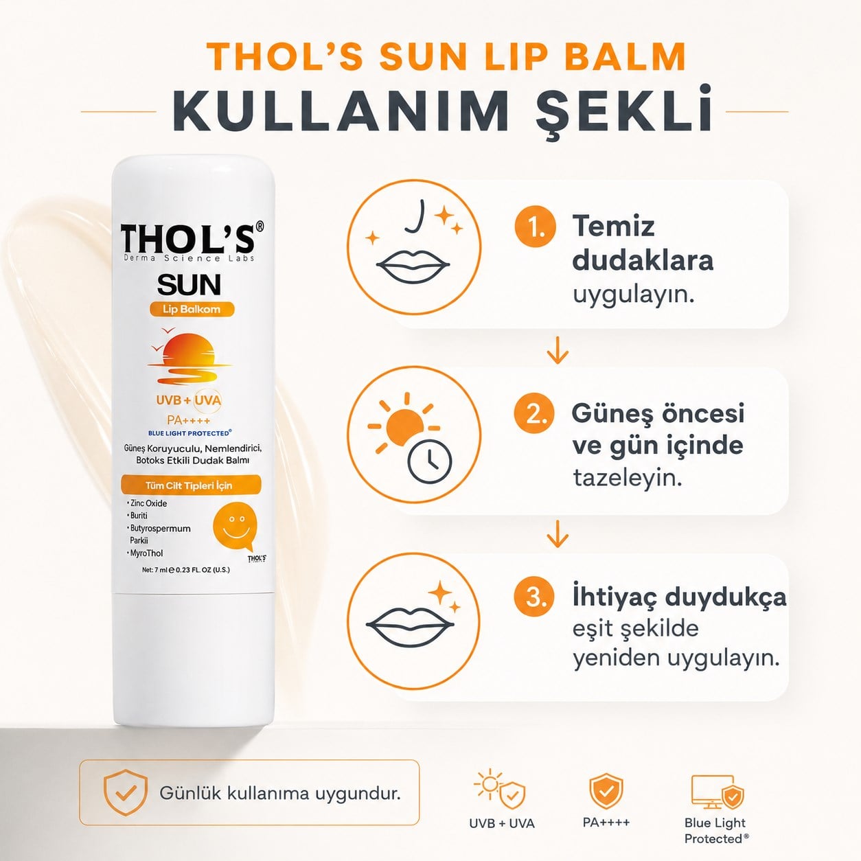 THOL'S Sun TB17 Lip Balm Dudak Bakımı Dolgu Etkili Güneş Koruyucu - 7 ml