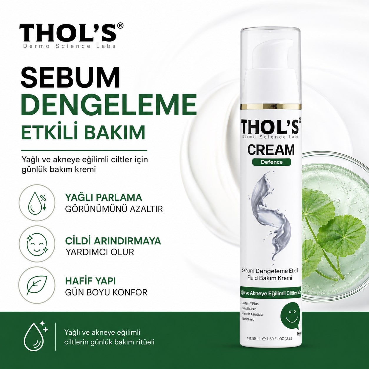 Thols TB22 Yağlı ve Akneye Eğilimli Ciltler İçin Sebum Dengeleyici Su Bazlı Nemlendirici Bakım Kremi 50 ml