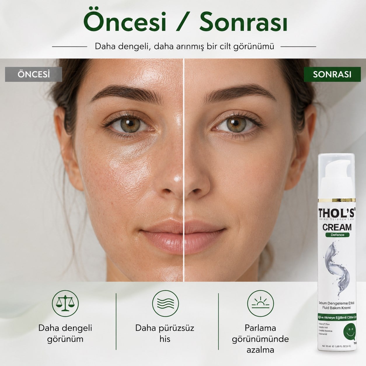 Thols TB22 Yağlı ve Akneye Eğilimli Ciltler İçin Sebum Dengeleyici Su Bazlı Nemlendirici Bakım Kremi 50 ml