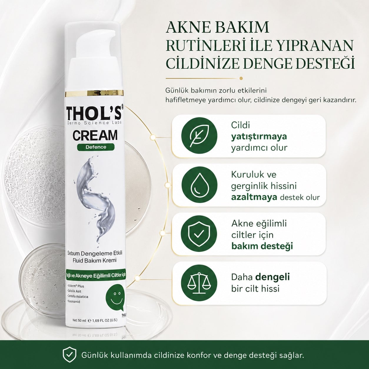Thols TB22 Yağlı ve Akneye Eğilimli Ciltler İçin Sebum Dengeleyici Su Bazlı Nemlendirici Bakım Kremi 50 ml