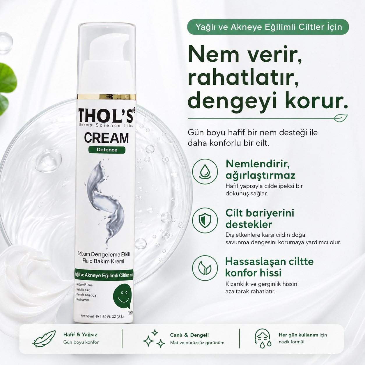 Thols TB22 Yağlı ve Akneye Eğilimli Ciltler İçin Sebum Dengeleyici Su Bazlı Nemlendirici Bakım Kremi 50 ml