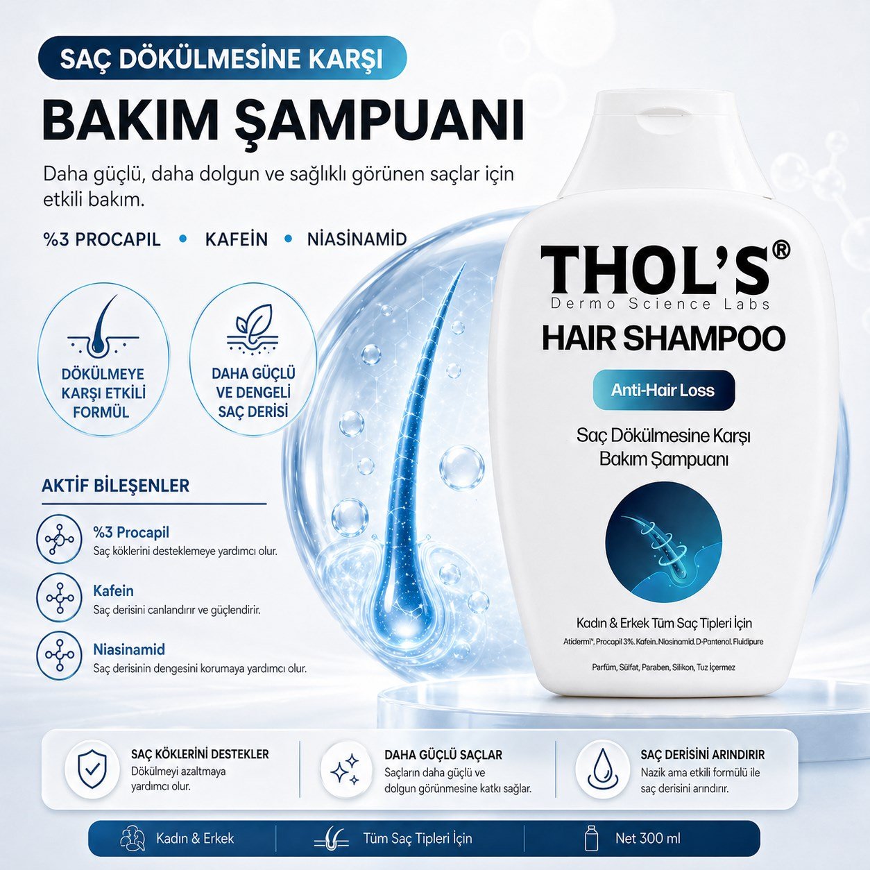 THOLS TB28 Saç Dökülmesine Karşı Bakım Şampuanı Tüm Saçlar ve Günlük Kullanım 300 ML