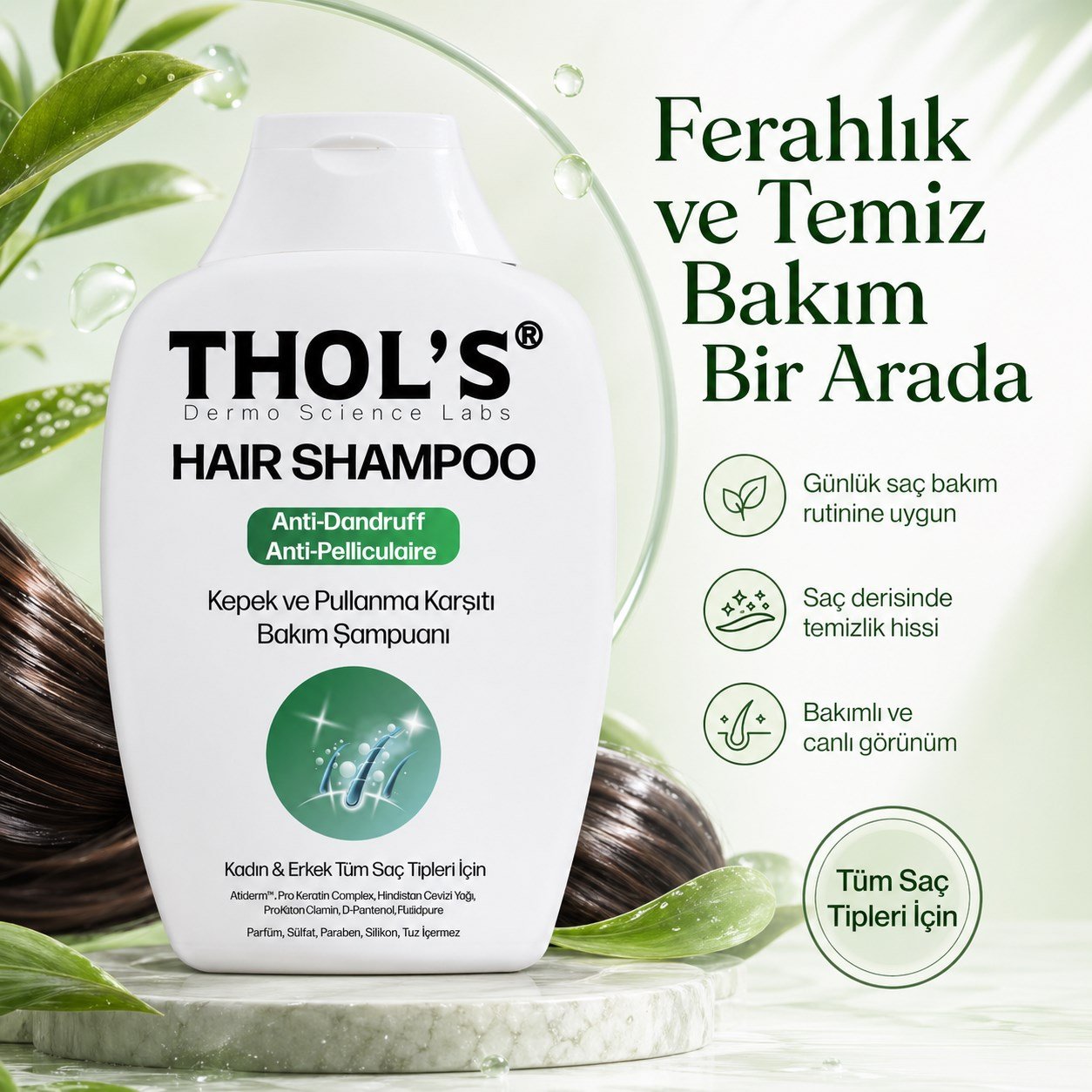 THOLS TB30 Kepek ve Pullanma Karşıtı Bakım Şampuan Tüm Saçlar ve Günlük Kullanım 300 ML