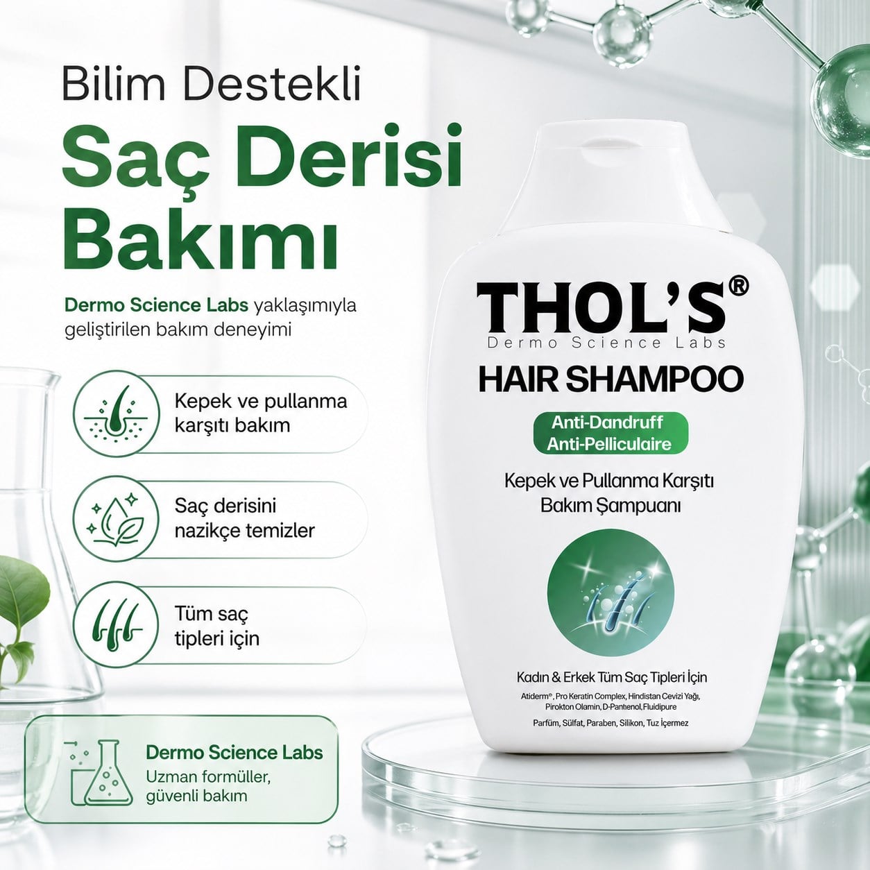 THOLS TB30 Kepek ve Pullanma Karşıtı Bakım Şampuan Tüm Saçlar ve Günlük Kullanım 300 ML