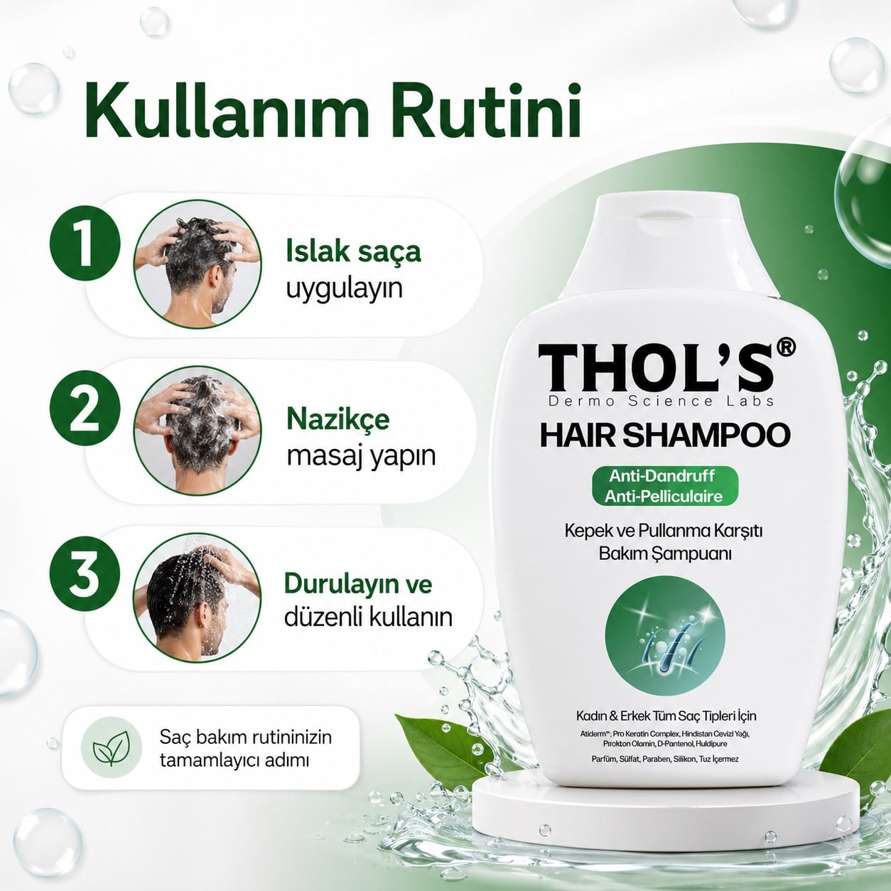 THOLS TB30 Kepek ve Pullanma Karşıtı Bakım Şampuan Tüm Saçlar ve Günlük Kullanım 300 ML