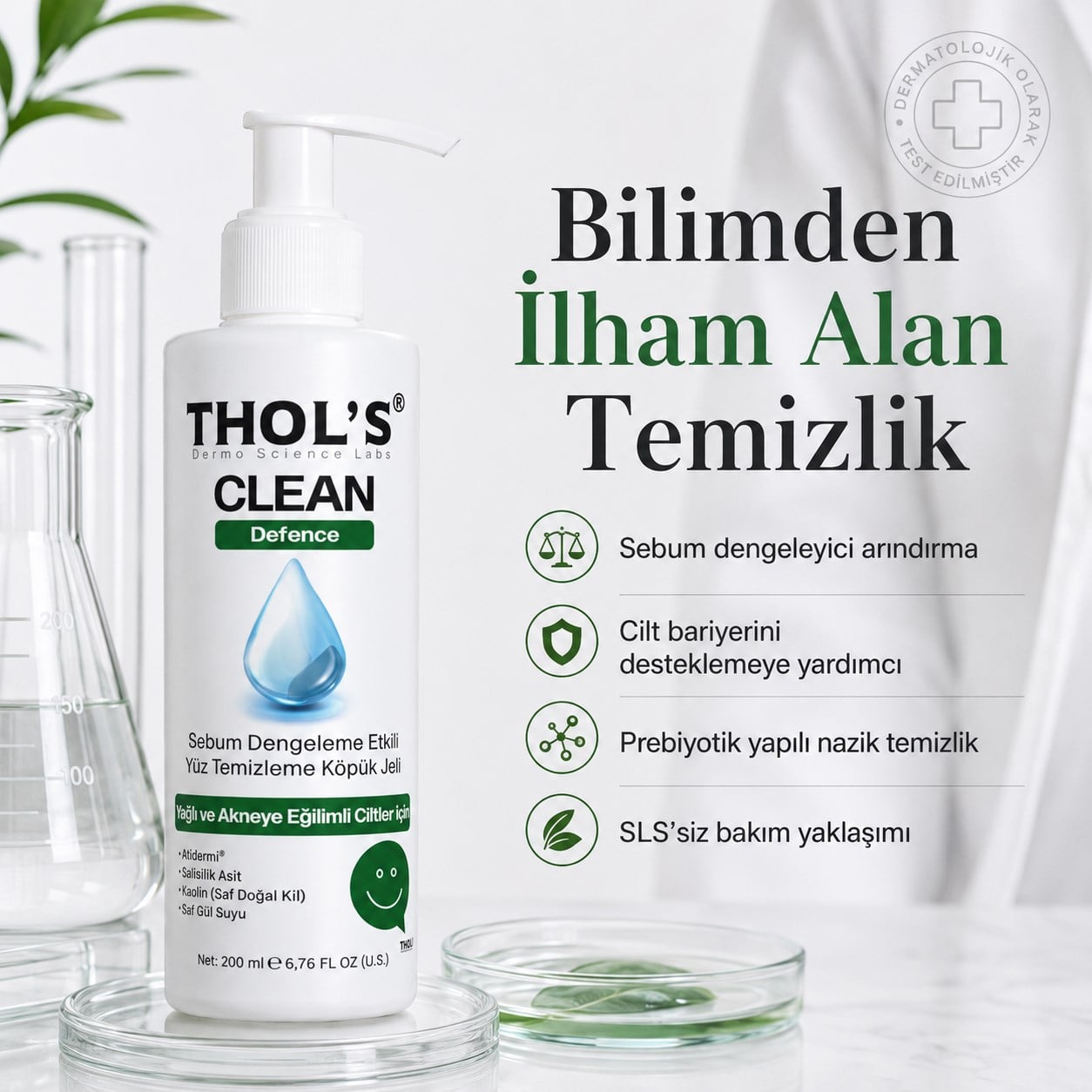 Thols TB4 Sivilce Karşıtı ve Sebum Dengeleyici Yüz Temizleme Jeli - Salisilik Asit & Kaolin Kil 200 ml