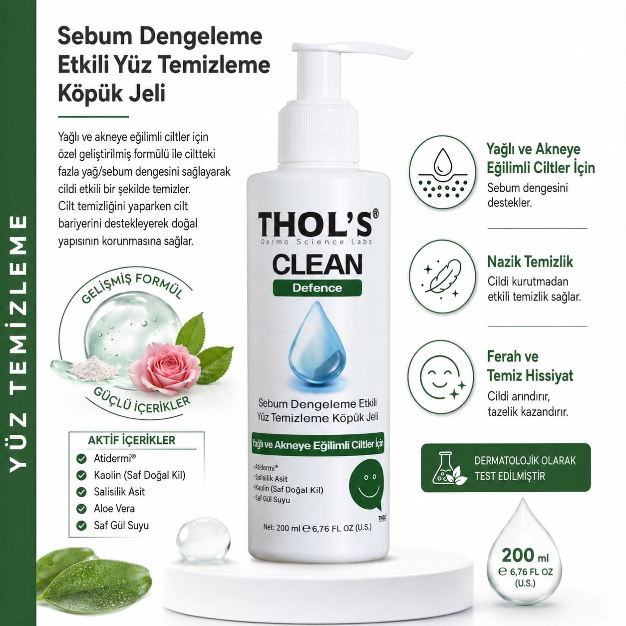 Thols TB4 Sivilce Karşıtı ve Sebum Dengeleyici Yüz Temizleme Jeli - Salisilik Asit & Kaolin Kil 200 ml