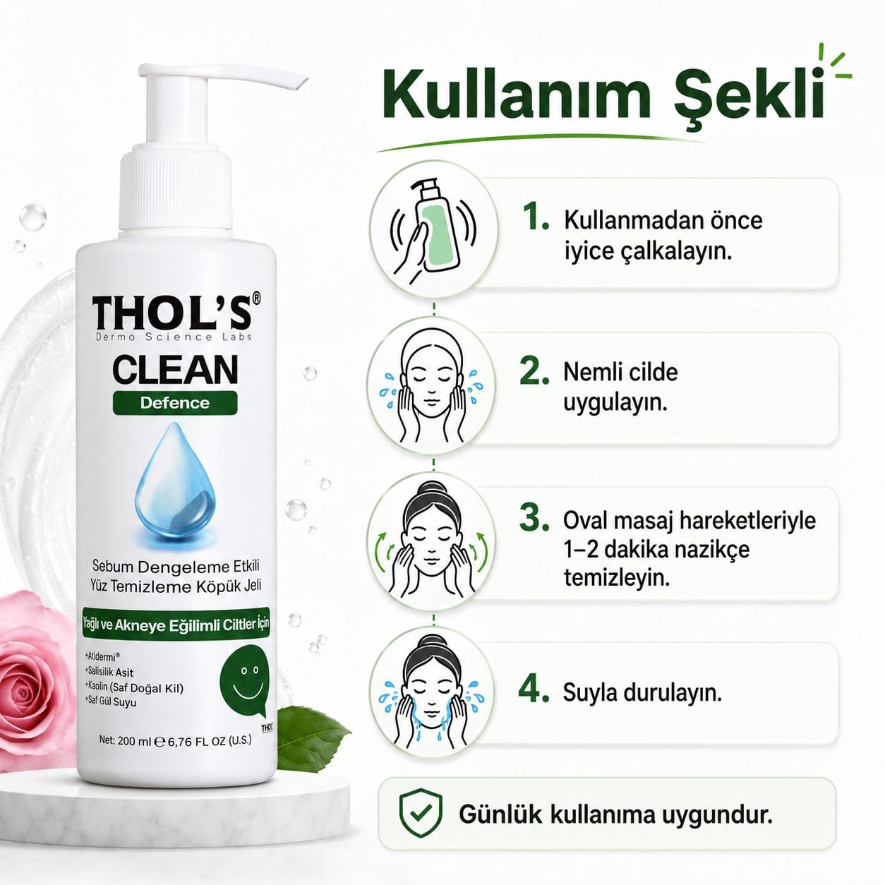 Thols TB4 Sivilce Karşıtı ve Sebum Dengeleyici Yüz Temizleme Jeli - Salisilik Asit & Kaolin Kil 200 ml