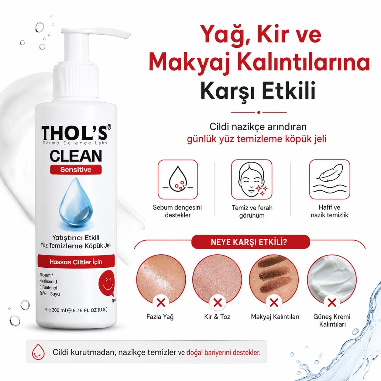 Thols TB5 Hassas Ciltler İçin Yatıştırıcı Yüz Yıkama Jeli Niasinamid ve Panthenol Bariyer Desteği 200 ml