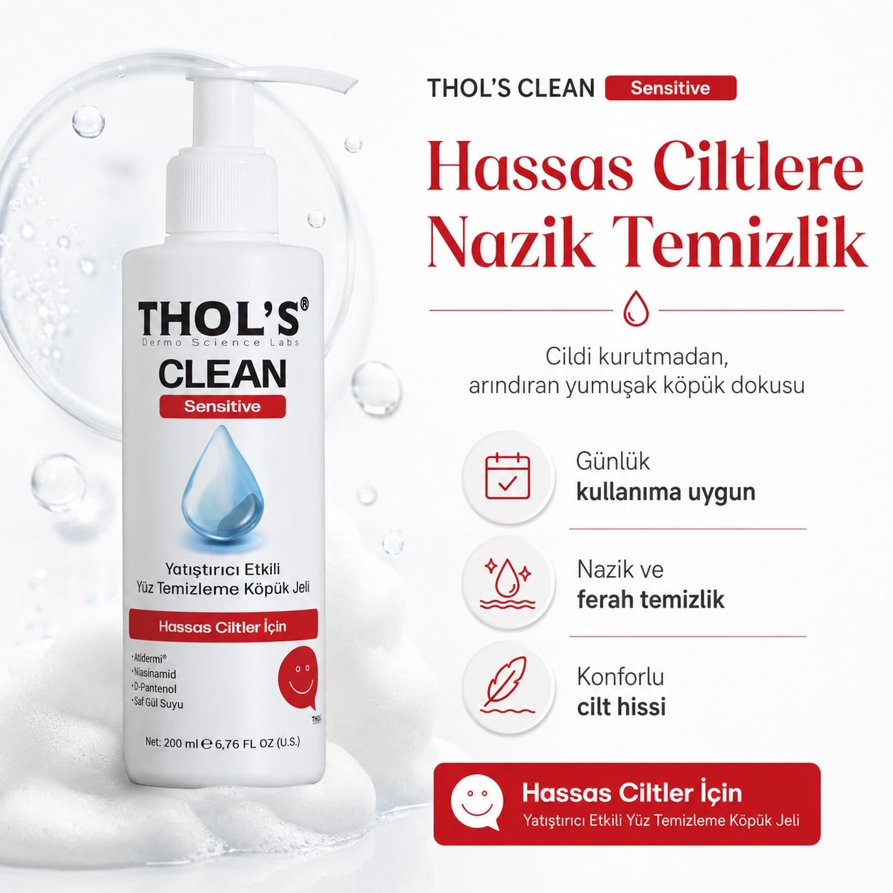 Thols TB5 Hassas Ciltler İçin Yatıştırıcı Yüz Yıkama Jeli Niasinamid ve Panthenol Bariyer Desteği 200 ml