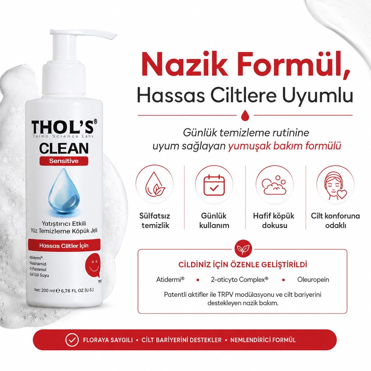 Thols TB5 Hassas Ciltler İçin Yatıştırıcı Yüz Yıkama Jeli Niasinamid ve Panthenol Bariyer Desteği 200 ml