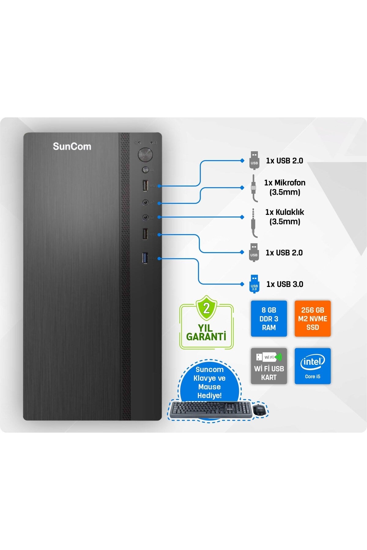 Thunder 3508256/w I5-3470 8gb 256gb M.2 Ssd O/b Dos Wi-fi Masaüstü Pc