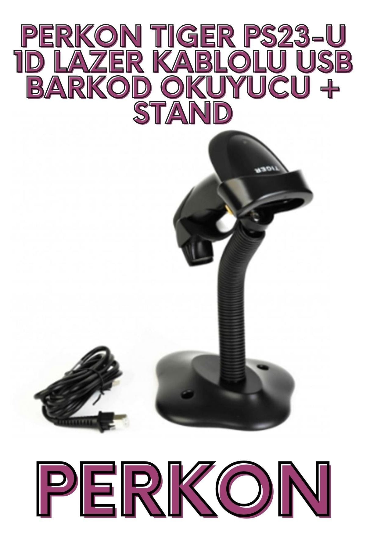 TIGER PS23-U 1D LAZER KABLOLU USB BARKOD OKUYUCU + STAND