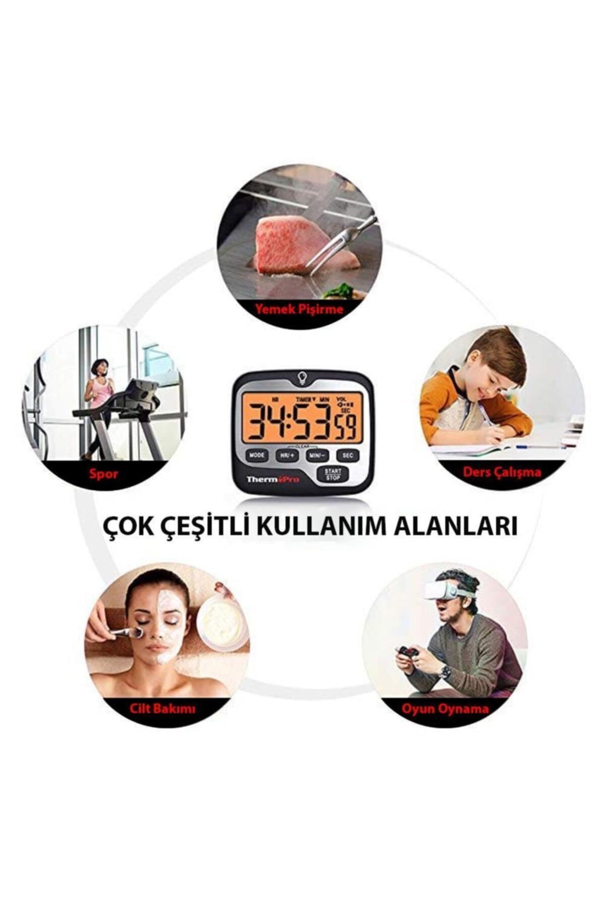 Tm01 Mutfak,spor, Ders Alarmlı Işıklı Kronometre, Geri Sayım Sayacı Ve Dijital Saat
