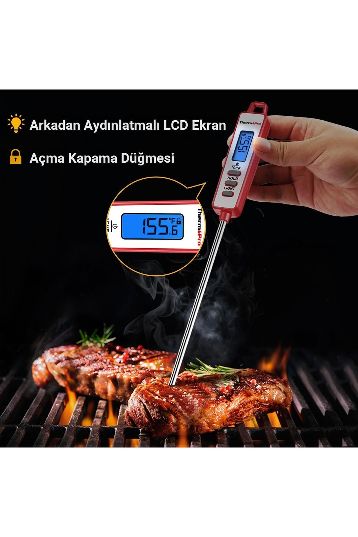 TP-01S LED Ekran Daldırma/Saplama Gıda Pişirme Termometresi-Beyaz