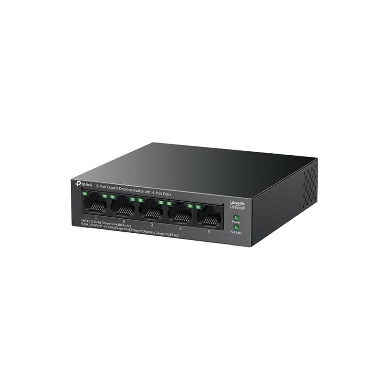Tp-link Ls105gp 4 Port Gigabit + 1 Port Rj45 Uplink Poe 65w 250 Metre Poe Mesafe Metal Kasa Switch