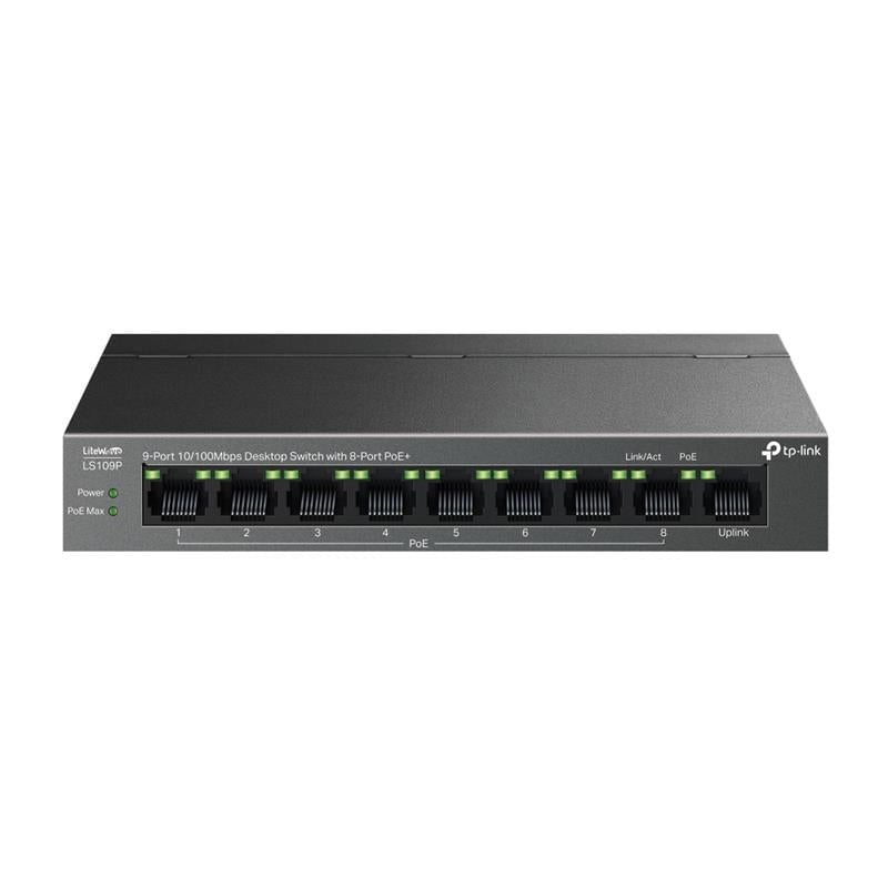 Tp-link Ls109p 8 Port 10/100 +1 Port Rj45 Uplink 63w 250 Metre Poe Mesafe Metal Kasa Switch
