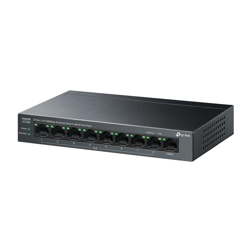Tp-link Ls109p 8 Port 10/100 +1 Port Rj45 Uplink 63w 250 Metre Poe Mesafe Metal Kasa Switch