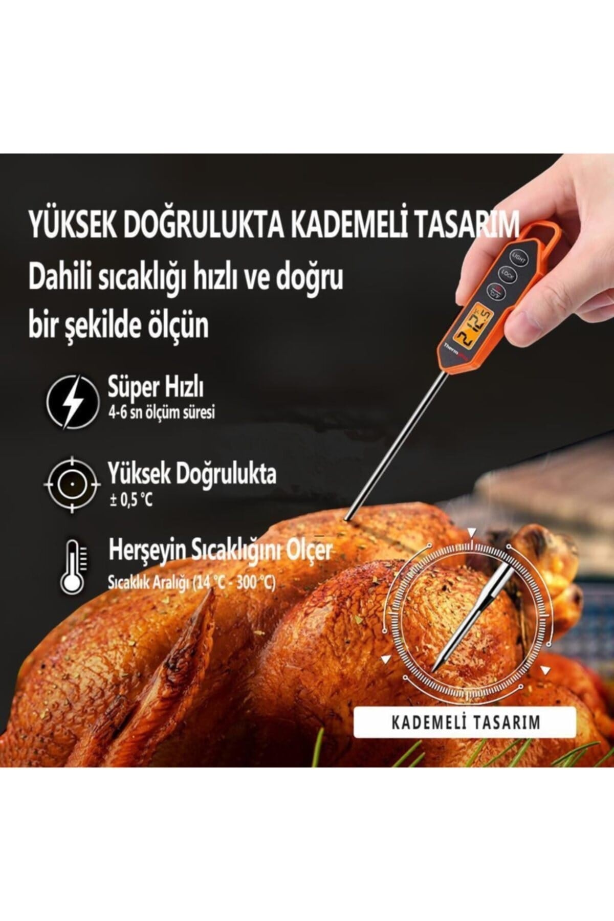 Tp01h Işıklı Daldırma/saplama Gıda Pişirme Termometresi