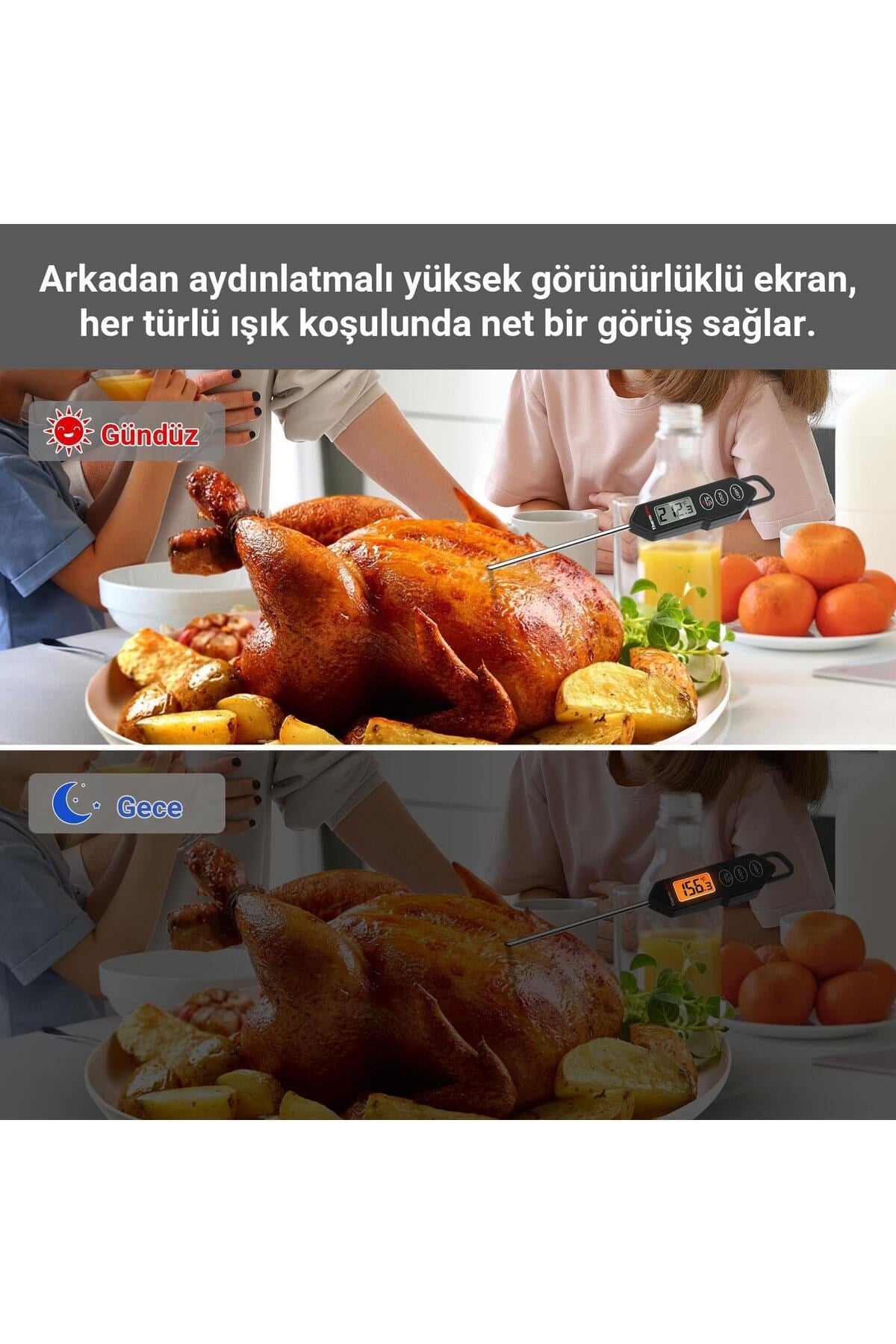 TP01HW LED Ekran Daldırma/Saplama Gıda Pişirme Termometresi-Siyah