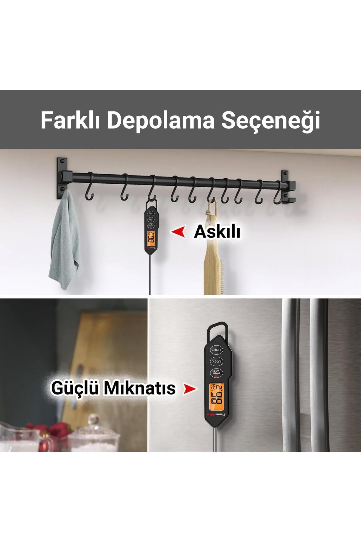 TP01HW LED Ekran Daldırma/Saplama Gıda Pişirme Termometresi-Siyah