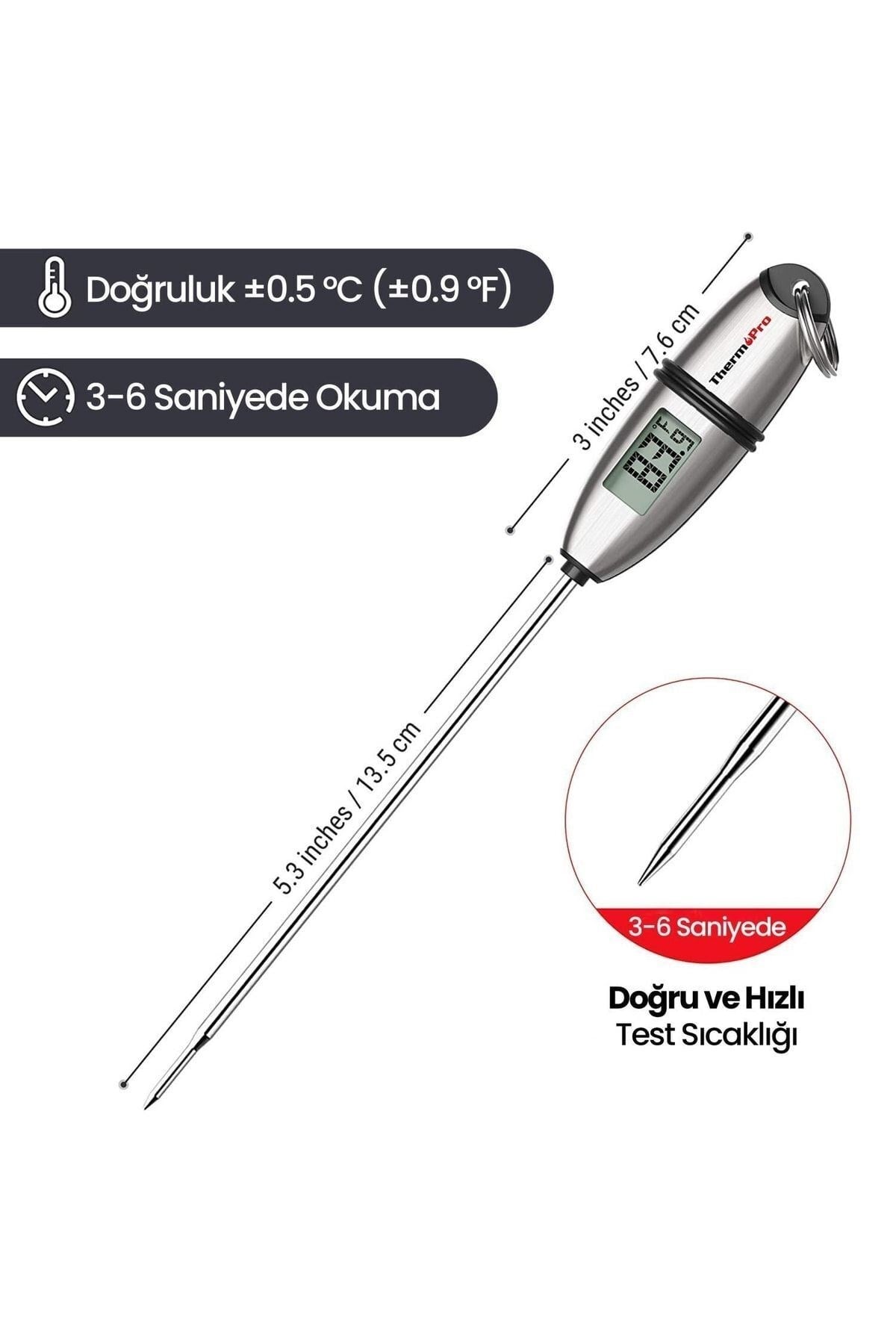 Tp02s Lcd Ekranlı Daldırma/saplama Çelik Gövdeli Gıda Pişirme Termometresi