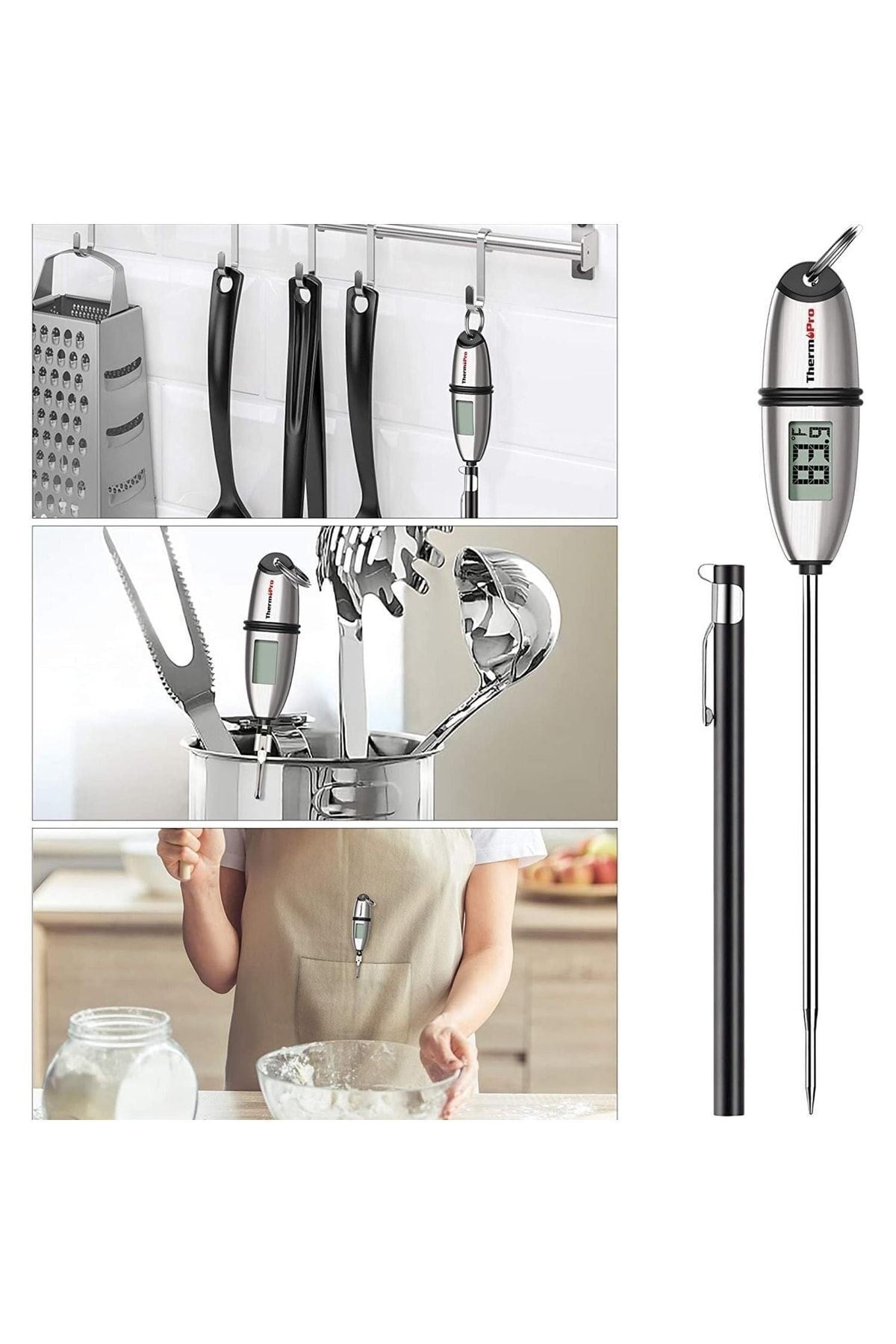 Tp02s Lcd Ekranlı Daldırma/saplama Çelik Gövdeli Gıda Pişirme Termometresi