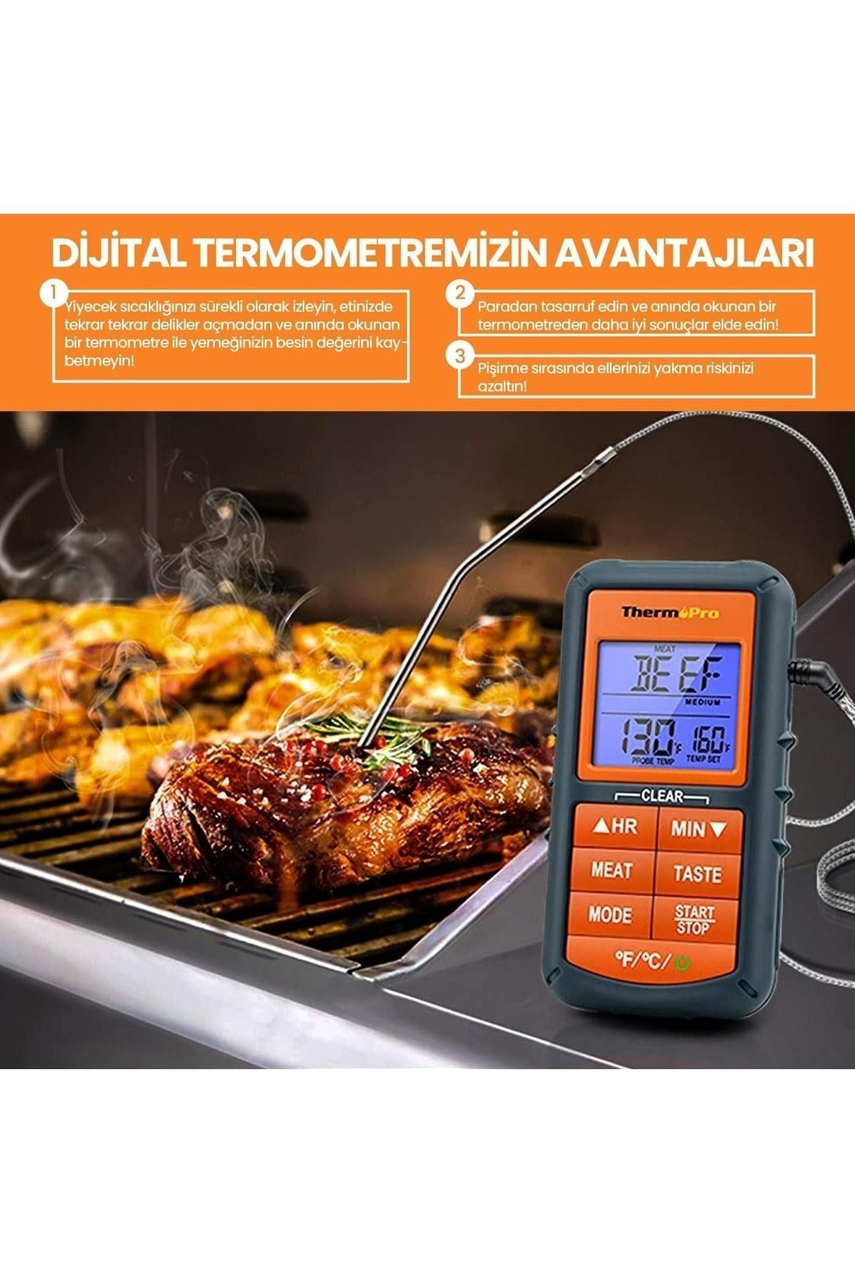 Tp06b Çelik Proplu Dijital Profesyonel Gıda Pişirme Termometresi