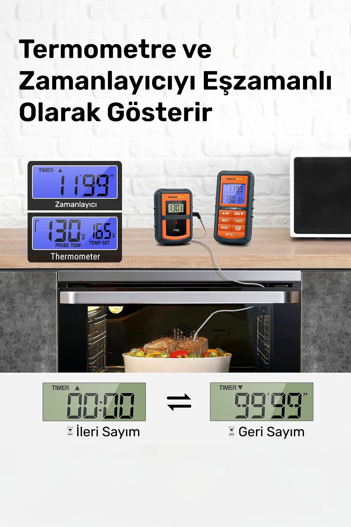 Tp07c Alarmlı, Aydınlatmalı Ve Kablosuz 150m Menzilli Profesyonel Gıda Pişirme Termome