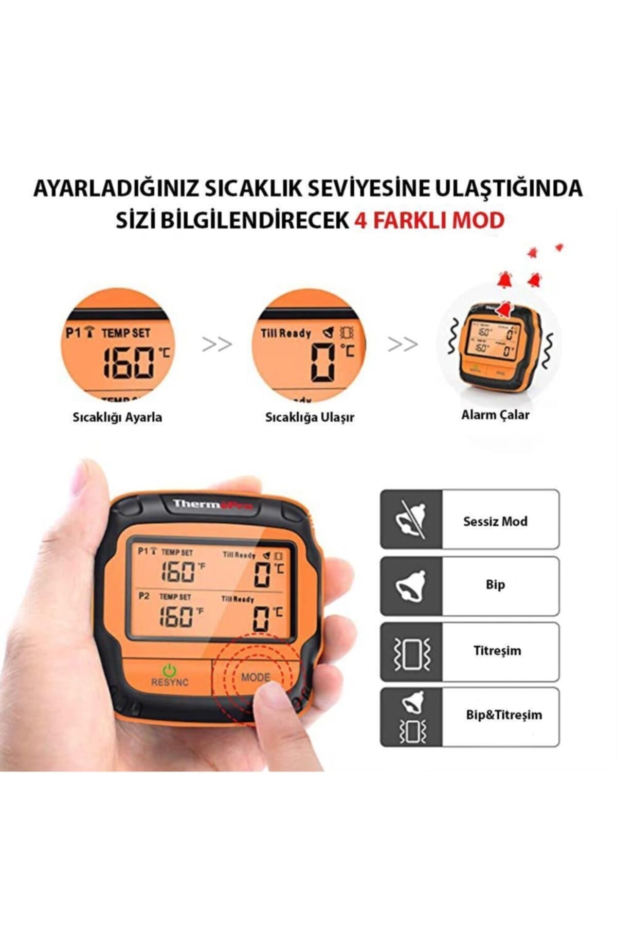 Tp28 150m Mesafeli Kablosuz Profesyonel Saplama Gıda Ve Izgara Termometresi